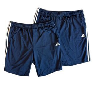 BUNDLE [2] Adidas Mens 2XL Navy Blue 3-Stripe Running Shorts Athleisure BigTall